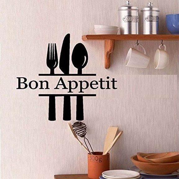 Decal ~ BON APPETIT WITH FORK, KNIFE AND SPOON ~ WALL DECAL HOME DECOR, 13" X 14"
