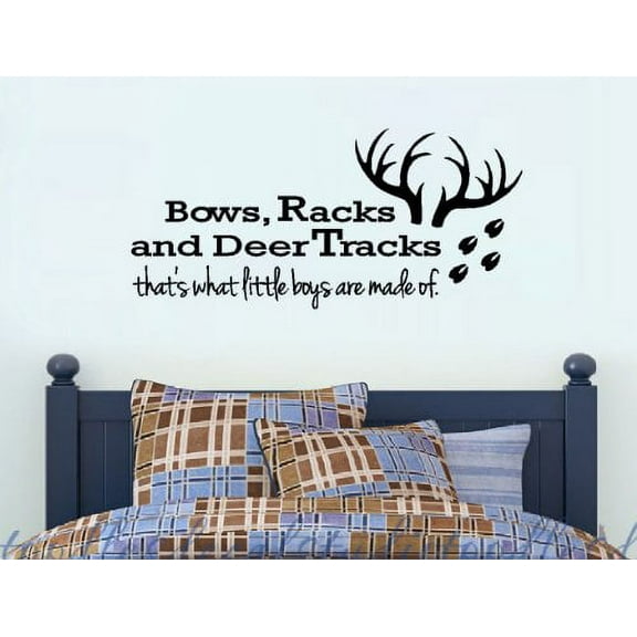 Decal ~ BOWS RACKS, AND DEER TRACKS #2 ~ WALL DECAL 12" X 26"