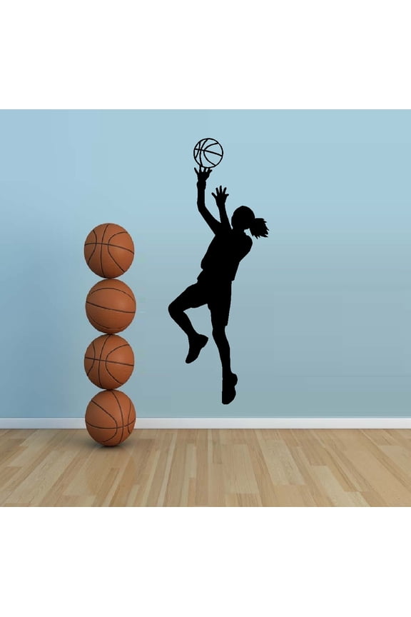 Decal ~ Basket Ball Girl ~ Sports Girl, Wall Decal ~ 13" x 34"