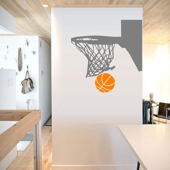 Decal ~ Basketball Hoop ~ Wall Decal 25" x 26" (Gray/Orange) …