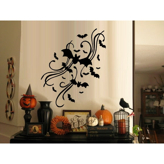 Decal ~ Bats with Scrolls: Halloween Wall or Window Decal 12" x 20" THESE ARE NOT WINDOW CLINGS