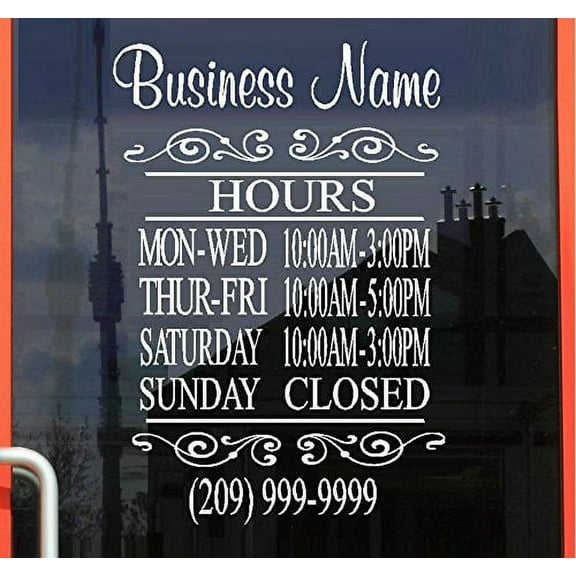 Decal ~ Business STORE HOURS: #5 DECAL, 13" x 20" Customized Your Way