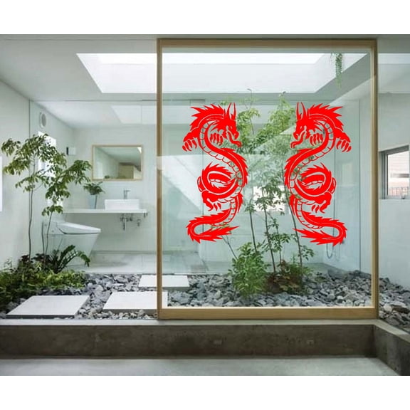 Decal ~ Chinese Dragon: Wall or Window Decal 13" x 28" each QTY 2 (Red)