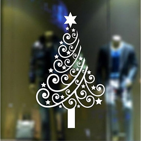Decal ~ Christmas Decal ~ Christmas Tree #3 ~ Wall or Window Decal (20" x 34", White)
