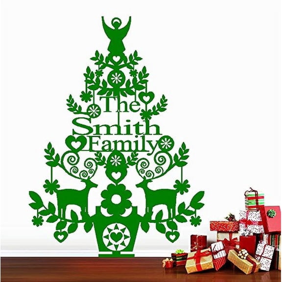 Decal ~ Christmas Decal ~ Custom Name, Christmas Tree, Wall or Window Decal 20" x 27" (Green)