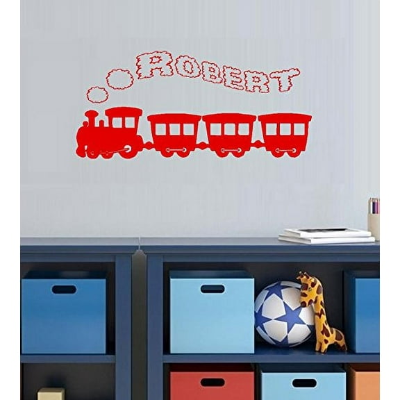 Decal ~ Decal~ Train with (Custom Name) Smoke Stack #6 Children Wall Decal 13" x 26" (Red)