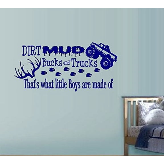 Decal ~ Dirt MUD Bucks and Trucks #2 LRG 20" x 40" : Wall Decal (Navy Blue)