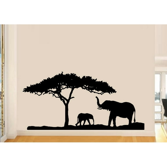 Decal ~ ELEPHANT SCENE ~ WALL DECAL 20" X 40"