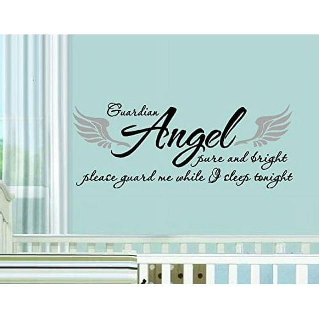 Decal ~ Guardian Angel pure and bright, Guard me while I sleep tonight #2: Wall Decal, Children Decor  13" x 33"