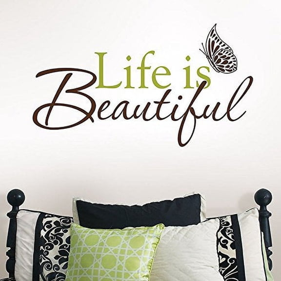 Decal ~ Life is beautiful ~ Wall or Window Decal (Brown/Lime Green)