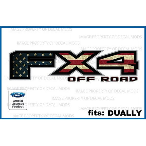 Decal Mods Dually FX4 Off Road American Flag decals stickers for Ford F350 F450 DUALLY ONLY - DFWFLAG (2017-2020) bed side (set of 2) Officially Licensed