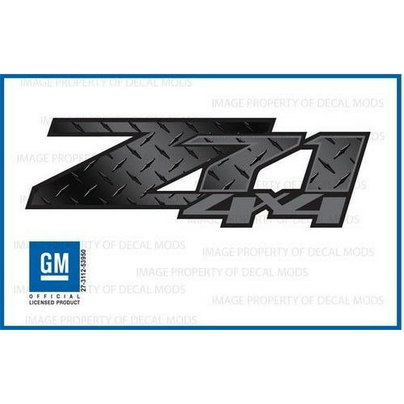 Decal Mods Z71 4x4 Decals Stickers fits Chevy Silverado Dark Gray & Diamond Plate Black Pattern - DPBLKFDG (2007-2013) bed side 1500 2500 HD (set of 2)