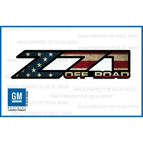 Decal Mods Z71 Off Road AMERICAN FLAG decals stickers fits Chevy Silverado/GMC Sierra - FWFLAG (2001-2006) bed side 1500 2500 HD (set of 2) [Officially Licensed, made in the USA, brand Decal Mods]