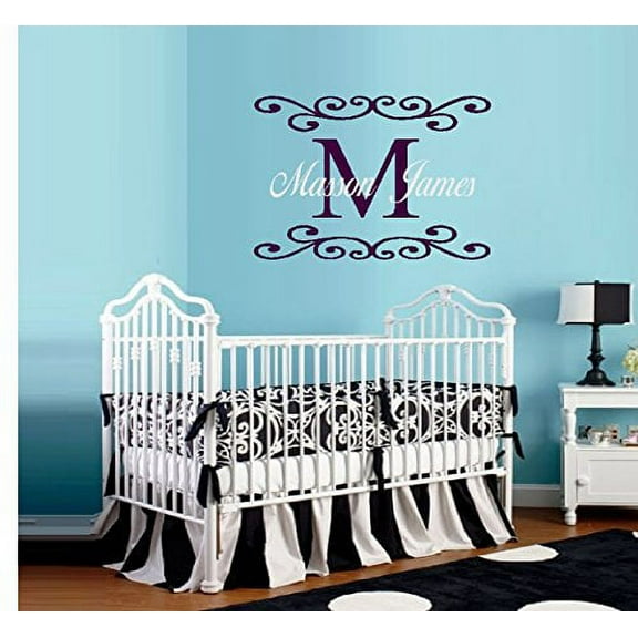 Decal ~ Monogram (CUSTOM NAME) with Scroll ~ Wall Decal 20" x 27"