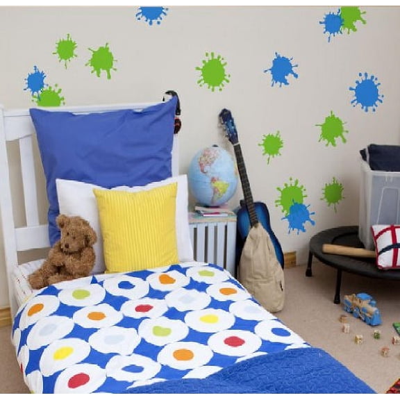 Decal ~ PAINT SPLATS ~ WALL DECAL, HOME DECOR, DECORATION: QTY 40 4" X 4" Blue/Lime