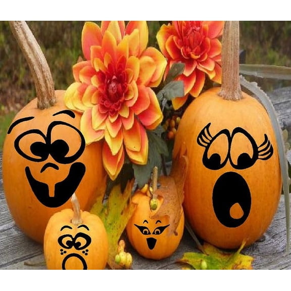 Decal ~ PUMPKIN FACES ~ HALLOWEEN: QTY 12 PUMPKIN, OR WINDOW DECALS, 3" X 5" TO 4" X 5" THESE ARE NOT WINDOW CLINGS