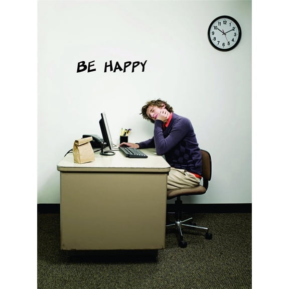 Decal - Peel & Stick Wall Sticker : Be Happy Text Lettering Quote Bedroom Living Room Home Decor Picture Art Size :8 Inches x 20 Inches