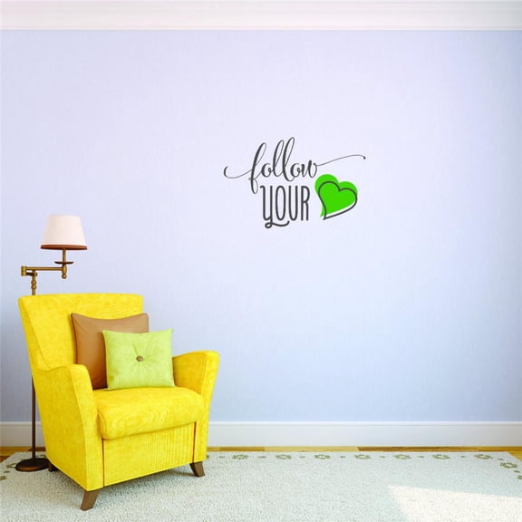 Decal - Peel & Stick Wall Sticker : Follow Your Heart Inspirational Life Quote Living Room Bedroom Home Decor Picture Art 30x30 Inches
