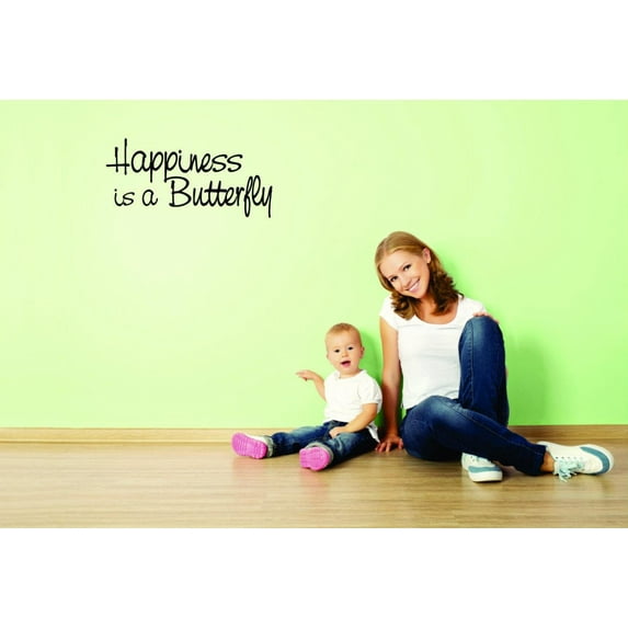 Decal - Peel & Stick Wall Sticker : Happiness Is A Butterfly Text Lettering Life Quote Bedroom Living Room Home Decor Picture Art Size :20 Inches x 40 Inches