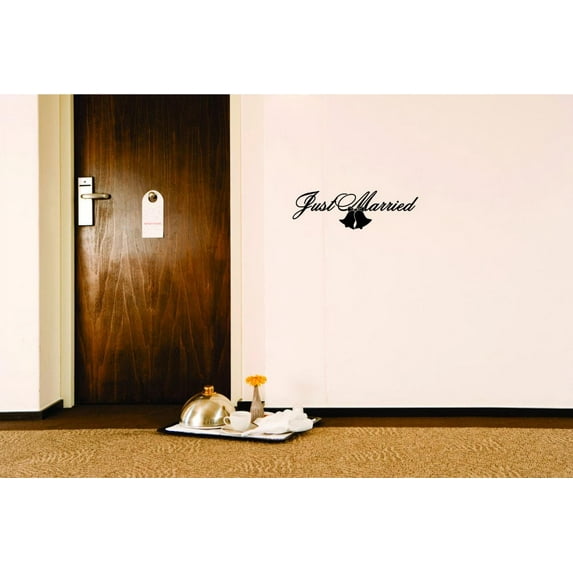 Decal - Peel & Stick Wall Sticker : Just Married Love Life Wedding Quote Home Decor Picture Art Size :16 Inches x 40 Inches