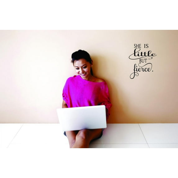 Decal - Peel & Stick Wall Sticker : She Is Little But Fierce. Text Lettering Quote Bedroom Living Room Home Decor Picture Art Size :14 Inches x 28 Inches