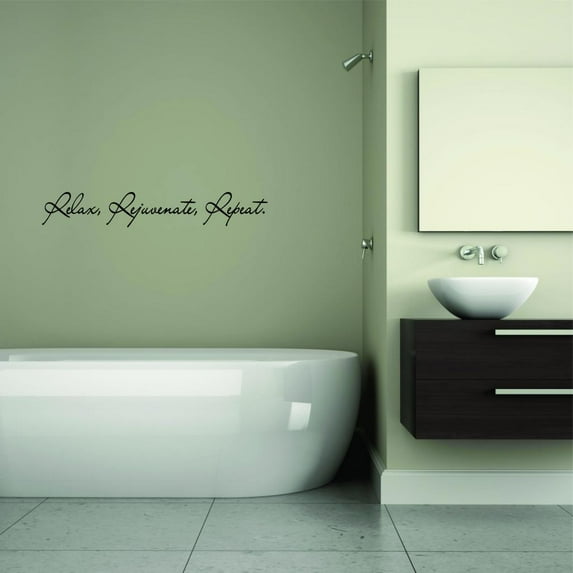 Decal - Peel & Stick Wall Sticker : Relax Rejuvenate Repeat Text Lettering Bathroom Quote Home Decor Picture Art Size :8 Inches x 32 Inches