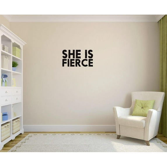 Custom Wall Decal Sticker She Is Fierce Text Lettering Inspirational Life Quote Home Decor 16 x 40"