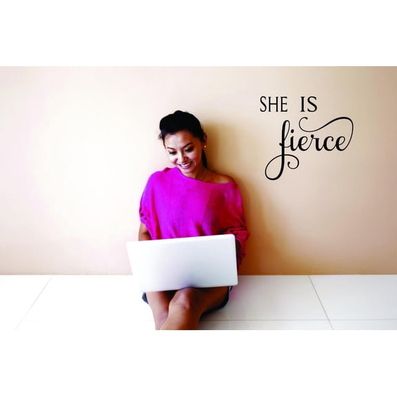 Decal - Peel & Stick Wall Sticker : She Is Fierce Text Lettering Quote Bedroom Living Room Home Decor Picture Art Size :18 Inches x 18 Inches