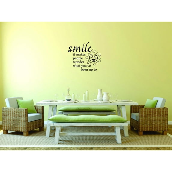 Decal - Peel & Stick Wall Sticker : Smile It Makes People Wonder What You've Been Up To. Text Lettering Quote Bedroom Living Room Home Decor Picture Art Size :18 Inches x 18 Inches