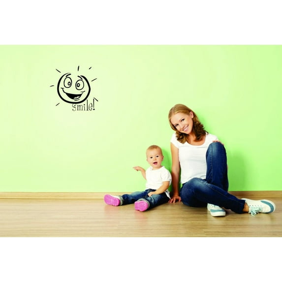 Decal - Peel & Stick Wall Sticker : Smile Text Lettering Quote Bedroom Living Room Home Decor Picture Art Size :12 Inches x 12 Inches