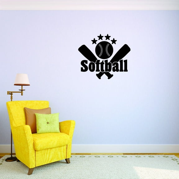Decal - Peel & Stick Wall Sticker : Softball Bat and Ball Sports Home Decor Picture Art 12x12 Inches