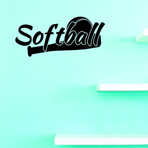 Decal - Peel & Stick Wall Sticker : Softball Sports Home Decor Picture Art 12x30 Inches