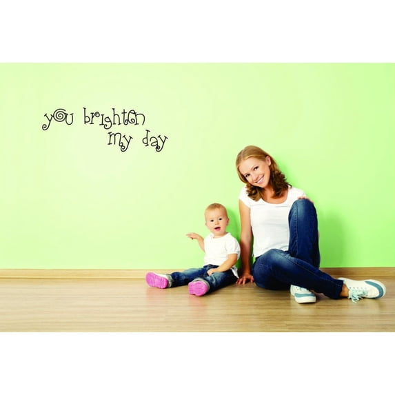 Decal - Peel & Stick Wall Sticker : You Brighten My Day Text Lettering Life Quote Bedroom Living Room Home Decor Picture Art Size :10 Inches x 20 Inches