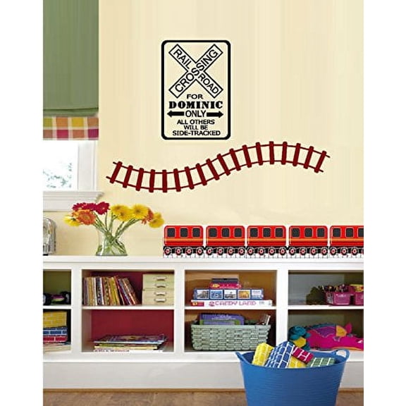 Decal ~ Railroad Crossing ONLY Sign with Custom "NAME" with Track ~ WALL DECAL 9" X 13" Sign and 7" x 29" Track