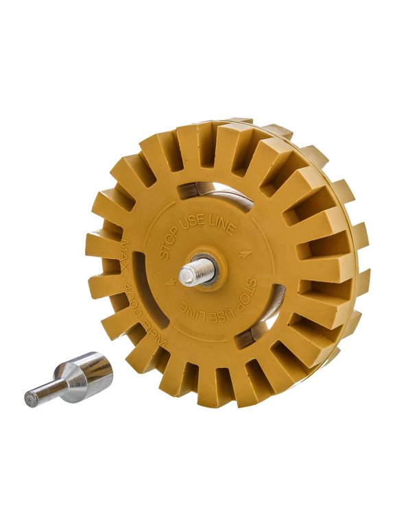Decal Removal Eraser Wheel Tool Kit - 4 inch Rubber Power Drill Attachment for Removing Pinstripes, Stickers, Adhesive Vinyl Decals from Cars, Rvs, Boats Truck and More