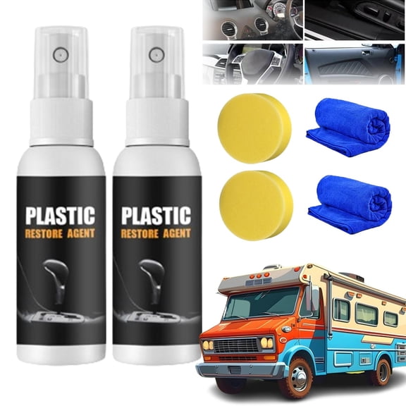 Decal Restore Agent, 100ml Decal Restore Agent for RVs, Decal Restorer and Protectant, Plastic Parts Refurbish Agent, Car Plastic Restorer, Prevents Cracking and Drying (2Pcs)