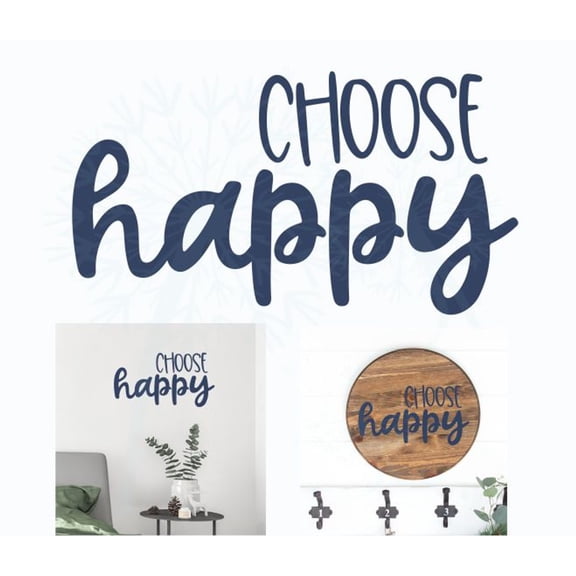Decal for Round Wood Choose Happy - Vinyl Wall Art Sticker - Motivational Quotes for Bedroom, Kitchen - Vinyl Wall Decal Sayings for Wall Decor - DIY Craft Your Own Wood Sign, 9x5-Inch, DeepBlue