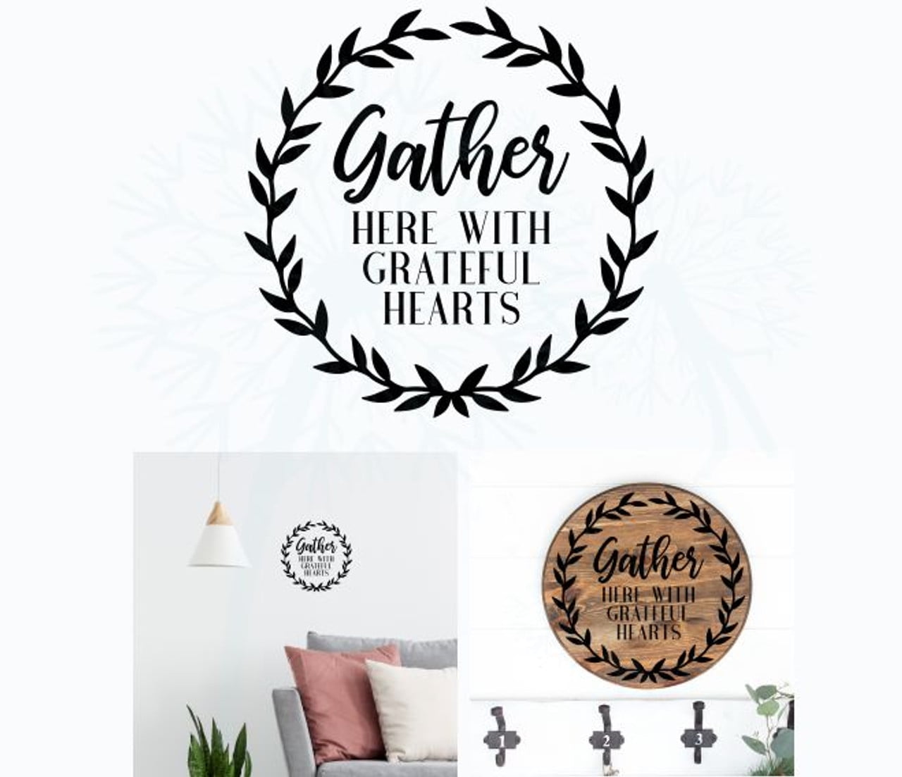 Decal for Round Wood Gather Here With Grateful Hearts - Vinyl Wall Art ...