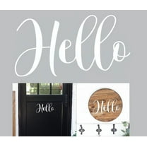 Decal for Round Wood Hello Cursive Welcome Art Lettering Decal - Vinyl Wall Art Sticker - Entryway Decor for Wall - Wall Stickers Quotes - DIY Craft Your Own Wood Sign, 11x5.8-Inch, White