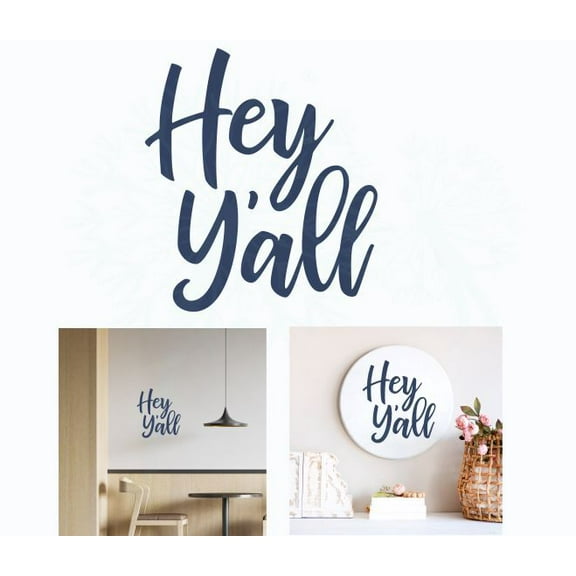 Decal for Round Wood Hey Y'all - Vinyl Wall Art Sticker - Quotes Wall Decor for Front Door, Entryway, or Kitchen - Decal Sayings for Wall Decor - DIY Craft Your Own Wood Sign, 7.7x8.5-Inch, Deep Blue