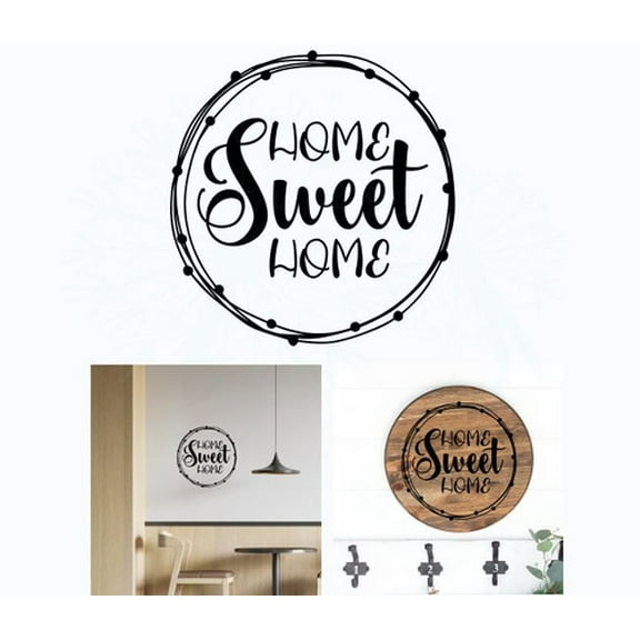 Decal for Round Wood Home Sweet Home Wreath - Vinyl Wall Art Sticker - Kitchen Wall Stickers - Vinyl Wall Decal Sayings for Wall Decor - DIY Craft Your Own Wood Sign, 13x13.5-Inch, Black
