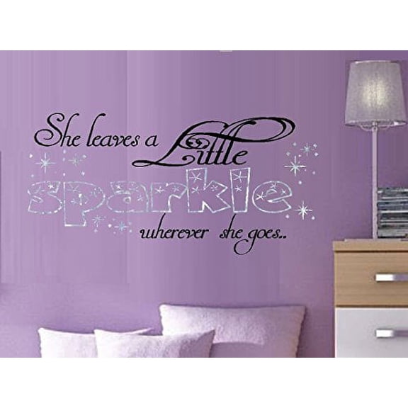 Decal ~ She Leaves a LITTLE SPARKLE wherever she goes #33 (Sparkly WORD and STARS) 13" X 27" (Black & Sparkle)