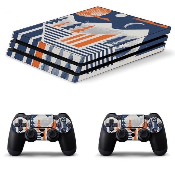 Decal Skin for PS4 Slim / PS4 Pro / PS4, Whole Body Vinyl Sticker Cover for Playstation 4 Console and Controller (Simplicity Vintage Geometric Mountains Trees)