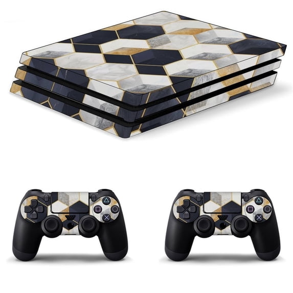 Decal Skin for PS4 Slim / PS4 Pro / PS4, Whole Body Vinyl Sticker Cover for Playstation 4 Console and Controller (White Navy Cubes-1)