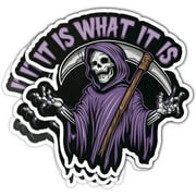 (3Pcs) It is What it is Decal, Skull Bumper Stickers for Cars, it is What it is Bumper Sticker Vinyl, Skull Coming Sticker Decal Vinyl - Stickers for Laptop Water Bottle Phone Car Window Helmet 3"