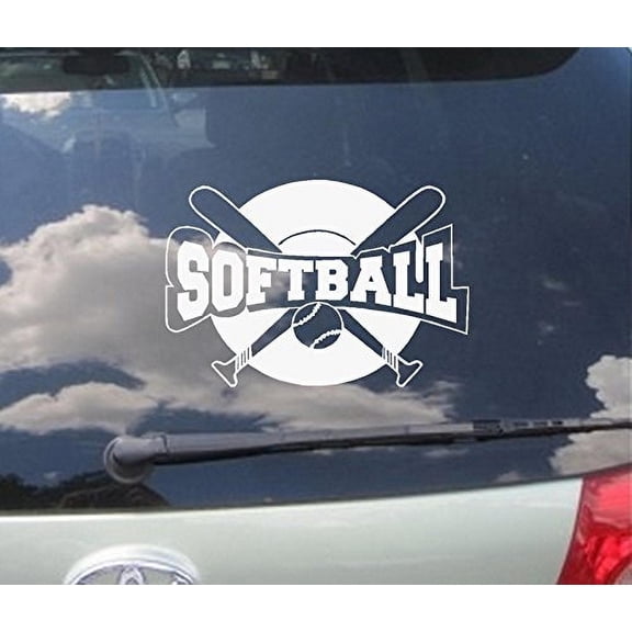 Decal ~ Softball Decal ~ WALL OR WINDOW DECAL White 6.5" x 10"