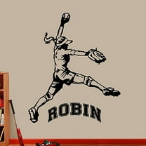 Decal ~ Softball Player,  (CUSTOM NAME) : Wall or Window Decal (Large 20" x 24")