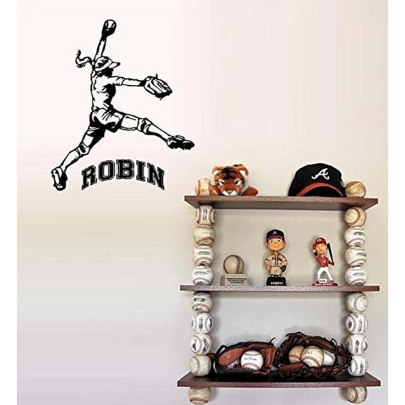Decal ~ Softball Player, (CUSTOM NAME) : Wall or Window Decal (Small 13" x 16")