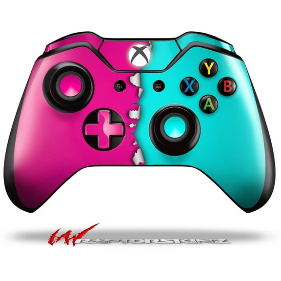 Decal Style Skin for Microsoft XBOX One Wireless Controller Ripped Colors Hot Pink Neon Teal - (CONTROLLER NOT INCLUDED)