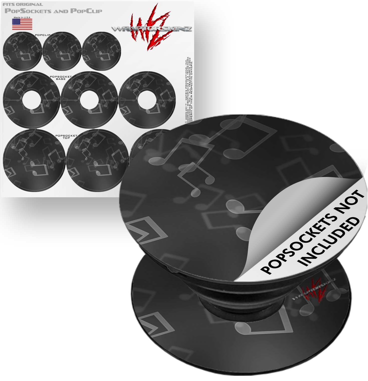 Decal Style Vinyl Skin Wrap 3 Pack for PopSockets Bokeh Music Grey (POPSOCKET NOT INCLUDED) by WraptorSkinz
